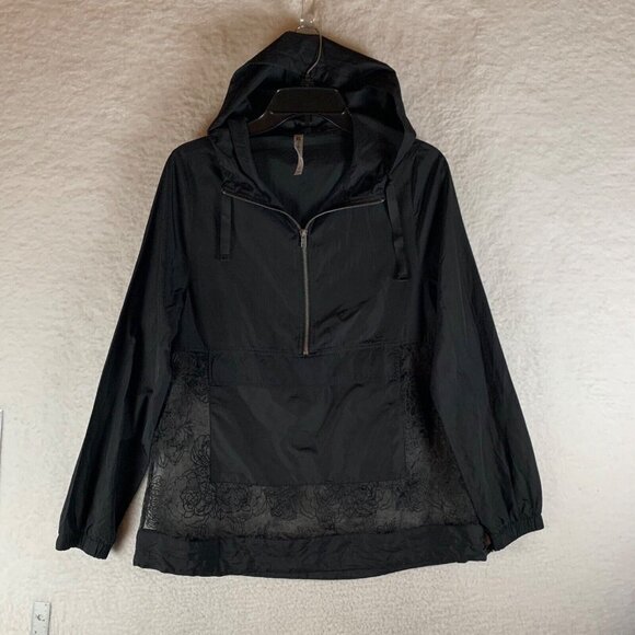 Fabletics Women's Half Zip Lace Flower Sheer Windbreaker Jacket Black Sz XS 9249 - Picture 1 of 9